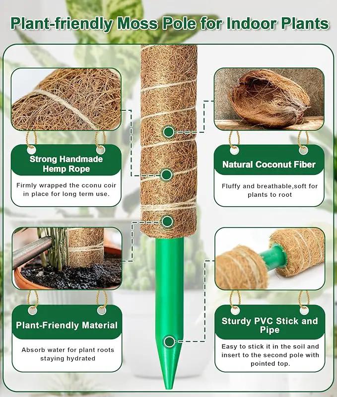 EAONE Moss Pole 168 Inch, 8 Pack 21" Monstera Plant Support for Climbing Potted Live Plants Indoor, Stackable Coco Coir Moss Sticks Monstera Stakes for Pothos Philodendron, with Garden Labels & Ties by GreenHaven Gardens
