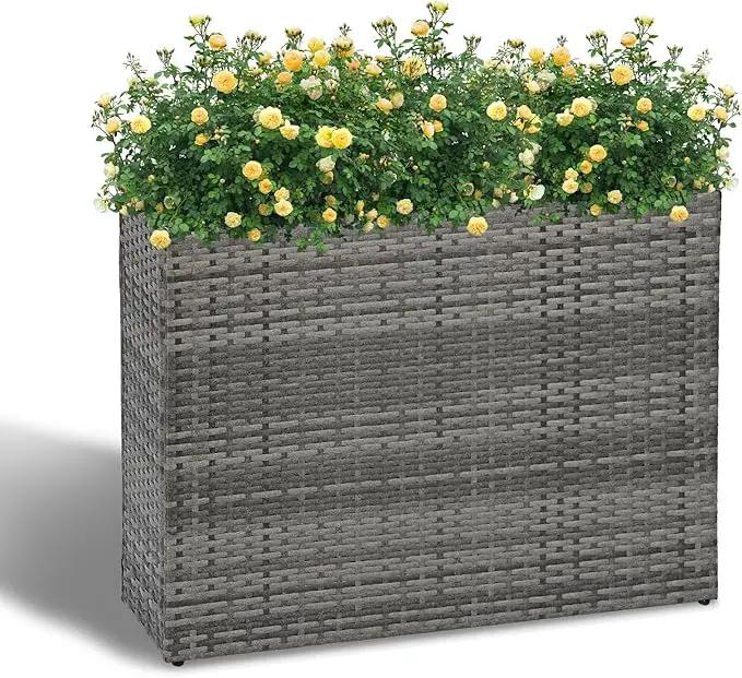 LEWIS&WAYNE Large Rectangular Block Planter Box Handmade Wicker Tall Planters for Outdoor Plants with Removable Liners Modern Planter for Indoor Outdoor Patio Deck - Gray, 38''x11''x30'' by GreenHaven Gardens