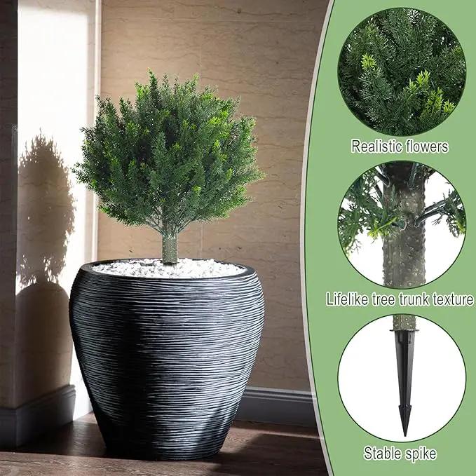 Yunlly 4 Pcs Artificial Cedar Topiary Ball Fake Tree 18" Bush Front Porch Decor Artificial Shrubs for Outdoors Faux Cypress with Ground Spike, Evergreen Plants for Indoor Garden Patio, UV Resistance by GreenHaven Gardens