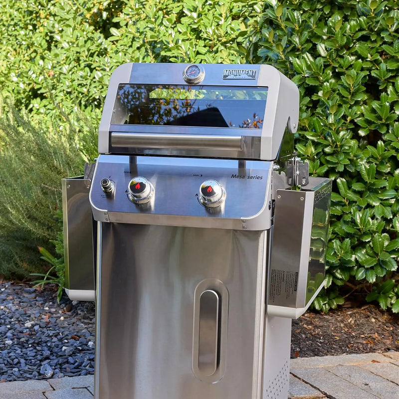 Monument Grills 2-Burner Stainless Steel Liquid Propane Gas Grill, Two Foldable Shelves Patio Garden Barbecue Grill with Clearview® Lid, Knob Control Mesa200S by GreenHaven Gardens