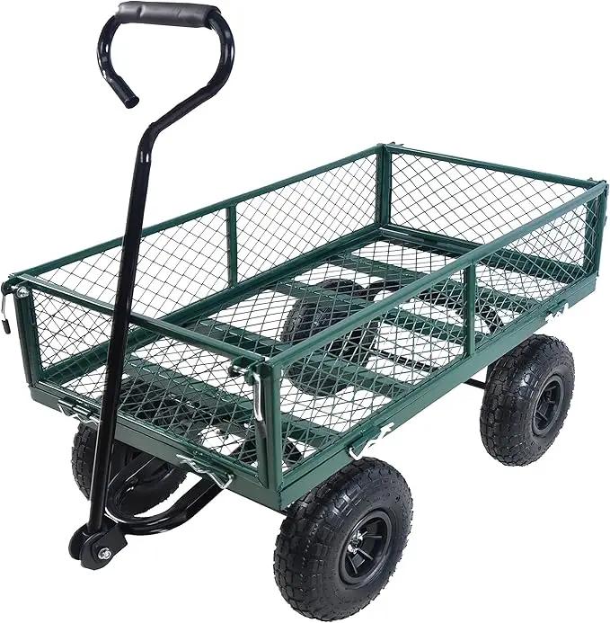 Heavy Duty 400 Lbs Capacity Mesh Steel Garden Cart Folding Utility Wagon with Removable Sides Multi-Purpose by GreenHaven Gardens