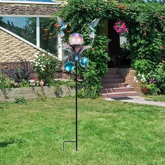 VCUTEKA Solar Lights Outdoor Metal Garden Stake Waterproof Crackle Glass Globe Garden Decor Hummingbird for Pathway, Lawn, Patio, Yard by GreenHaven Gardens