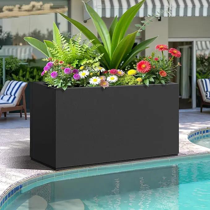 FENCY Metal Rectangular Planter Box, Large Planters for Outdoor Plants, Tall Planters for Outdoor Plants with Drainage Holes (32" L x 10" W x 16.3" H,Black) by GreenHaven Gardens