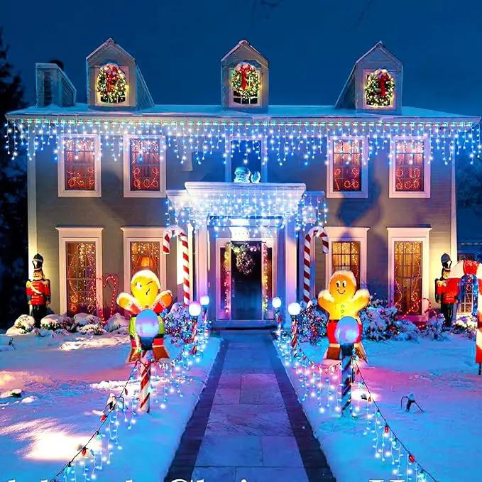 Icicle Lights for Outside, 33FT 400 LED Christmas Lights Outdoor with Waterproof 8 Modes, Plug in Connectable String Twinkle Light for Indoor Home Roof Window Garden Wedding Decorations, Blue White by GreenHaven Gardens