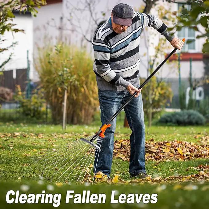 Leaf Rake for Lawns, Adjustable Garden Rake for Leaves with Long Handle, 61 Inches by GreenHaven Gardens