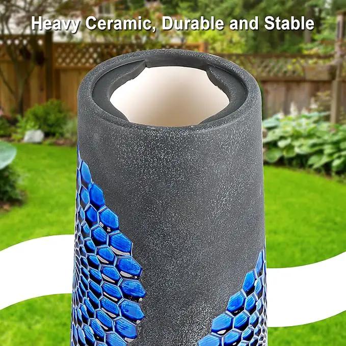 21.5'' Tall Ceramic Bird Bath for Outdoor, Heavy Duty - Cold-Weather Resistant Bird Bath, Garden and Patio Décor - Diamond Blue by GreenHaven Gardens
