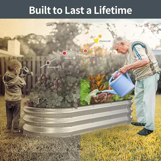 Kesfitt Raised Garden Bed Kit,Outdoor Galvanized Planter Raised Boxes with Safety Edging and Gloves,Large Metal Raised Garden Beds for Gardening Vegetables,Fruits,Flower(5x2x1FT) by GreenHaven Gardens