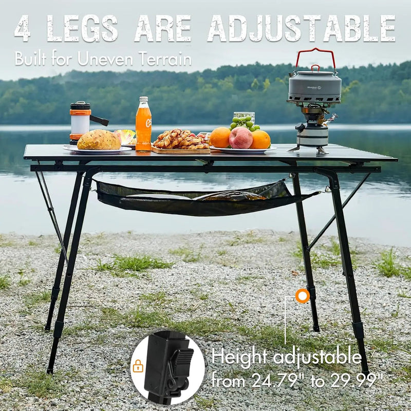 PORTAL Camping Table Portable Foldable with Adjustable Legs, Aluminum Folding Table Roll Up Table with Carrying Bag for Outdoor, Beach, Picnic, Backyards, BBQ and Party, Black, Big by GreenHaven Gardens