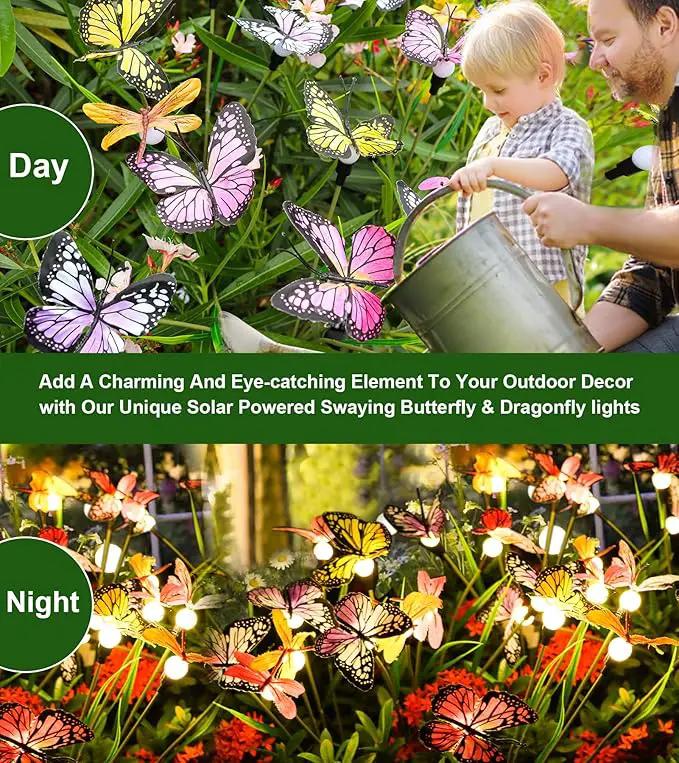 Aiscool Solar Garden Lights, Swaying Dance Butterfly Light Outside, Solar Outdoor Lights,Yard Patio Pathway Lawn Summer Decoration,Realistic Butterflies & Dragonflies(2 Pack) by GreenHaven Gardens