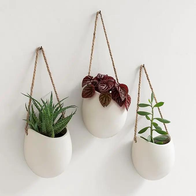 Wall Planters -Ellie- | Hanging Ceramic Plant Pots 3 Pieces | Wall Decoration for Indoors, Balcony and Garden | Cream (Matte) by GreenHaven Gardens