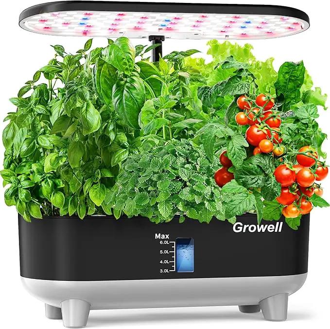 Hydroponics Growing System Kit, 16 Pods Indoor Garden with 28W Full Spectrum LED Grow Light, Auto Timer, 3 Smart Light Modes, 8L Large Herb Garden, Ideal Gardening Gift for Women, Men (Black) by GreenHaven Gardens