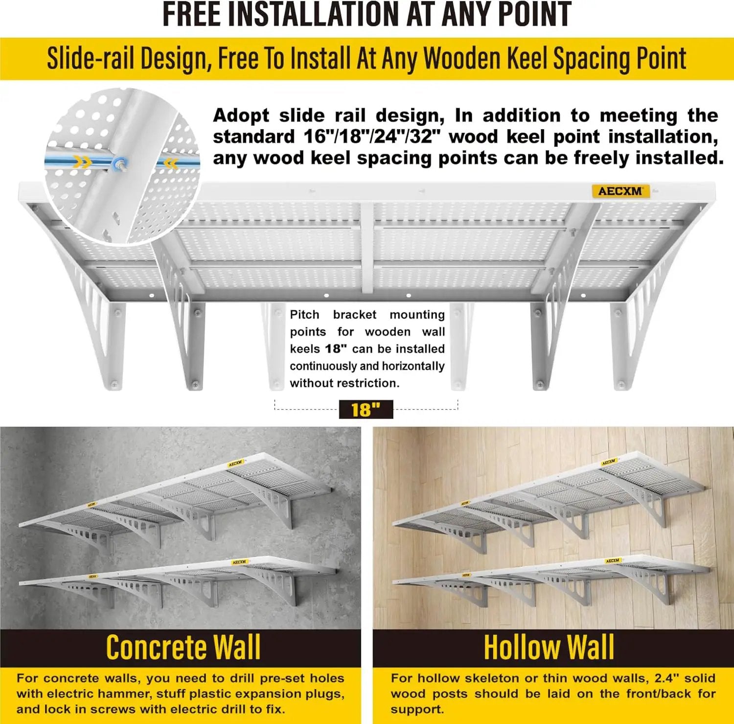 4-pack 2x3ft Adjustable Garage Wall Shelving 1120lbs Load Capacity Heavy Duty Wall Mounted Storage Shelf Metal Floating Shelves for Garage(White) by GreenHaven Gardens