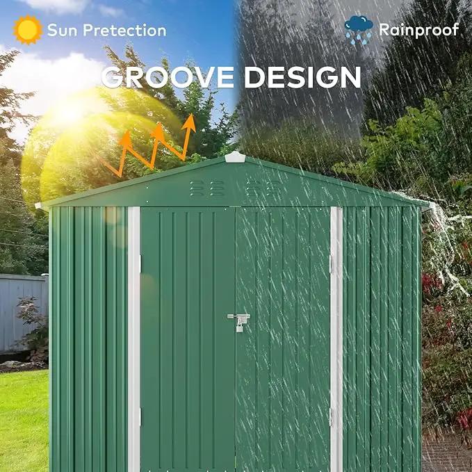 Gizoon Outdoor Storage Shed 8 x 6 FT, Galvanized Metal Garden Shed with Double Lockable Doors, Outdoor Storage Clearance for Backyard Patio Lawn-Green by GreenHaven Gardens