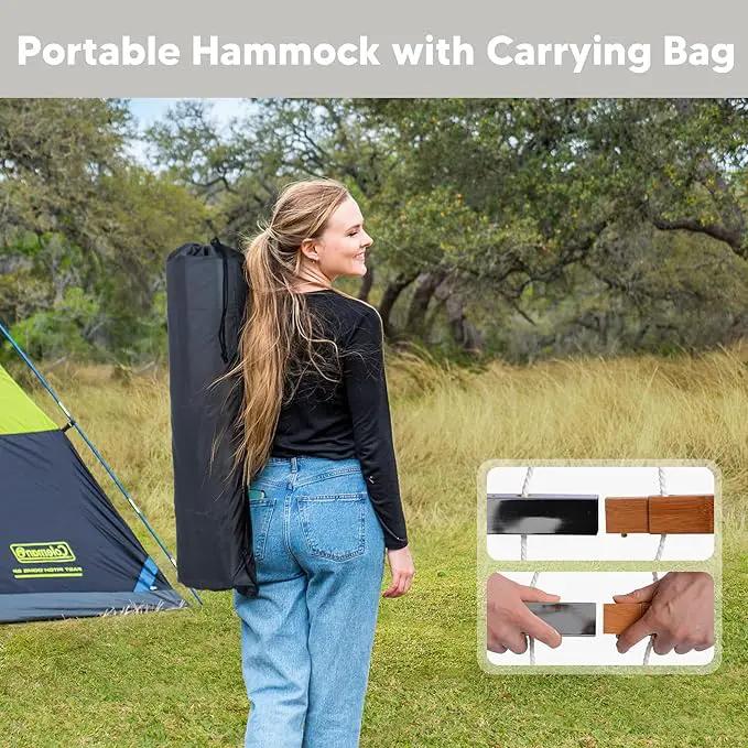 SUNCREAT Hammocks for Outside with Stand Included, Double Hammock with Curved Spreader Bar, Carrying Bag, Beige by GreenHaven Gardens