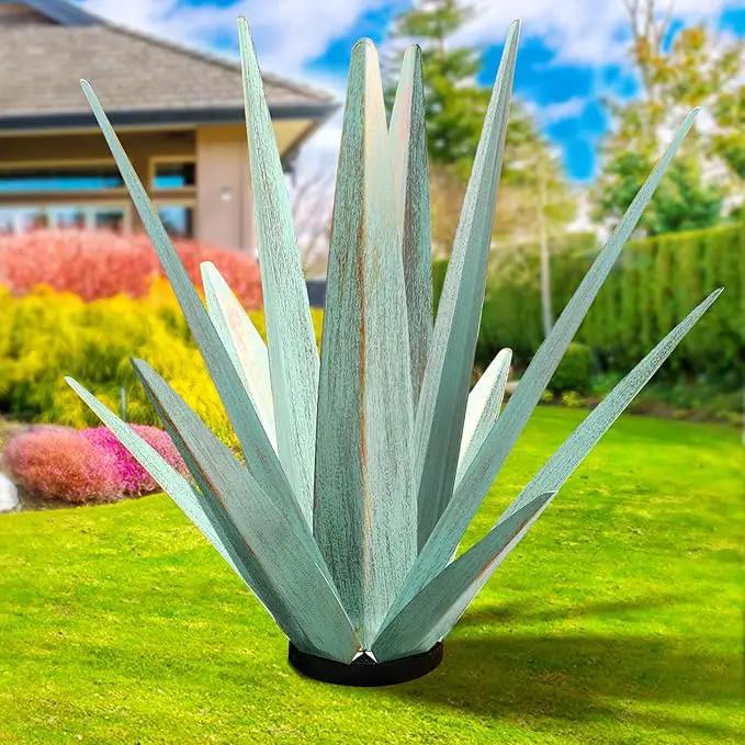 Large Tequila Rustic Sculpture, Rustic Metal Agave Plants for Outdoor Patio Yard, Home Decor Hand Painted Metal Agave Garden Yard Statue, Outdoor Lawn Ornaments (Mint Green - L) by GreenHaven Gardens