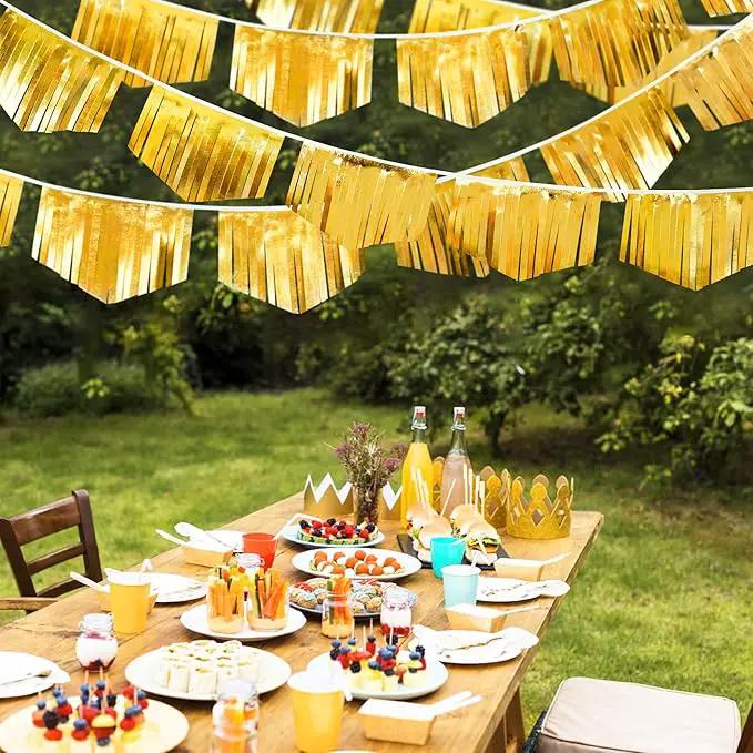Gold Tassel Banner Double Sided Metallic Fabric Pennant Bunting Flag Garland for Graduation Birthday Anniversary Bachelorette Engagement Wedding Bridal Shower Baptism Hen Party Decorations Supplies by GreenHaven Gardens