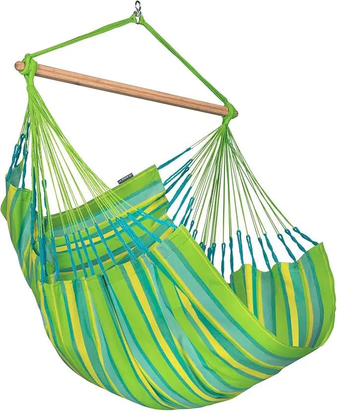 LA SIESTA® - XL King Domingo Hammock Swing Chair - Weather & Tear Resistant Hanging Hammock Chair - Indoor Outdoor Hammock Chair Swing - Hanging Chair for Patio Porch Bedroom - Max 355 Lbs, Lime by GreenHaven Gardens
