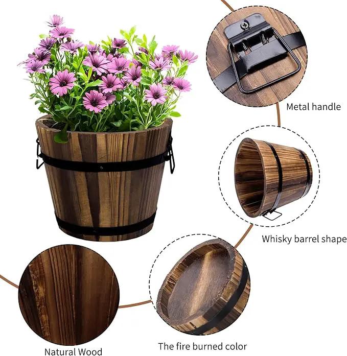 Adnee 4 Pack Wooden Whiskey Barrel Planters - 4 Sizes Wooden Bucket Barrel Garden Planters Set - Rustic Flower Planters Pots Container for Indoor Outdoor Garden Home Plants(4.7",6.1",7.1",9") by GreenHaven Gardens