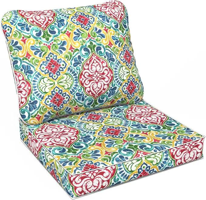 LVTXIII Outdoor Deep Seat Cushion Patio Seat and Back Cushion Set Seasonal Chair Cushion for Dining Arm Chairs, Wicker Chairs and Garden Furniture Decoration, 24"x24"x4", Damask Red by GreenHaven Gardens