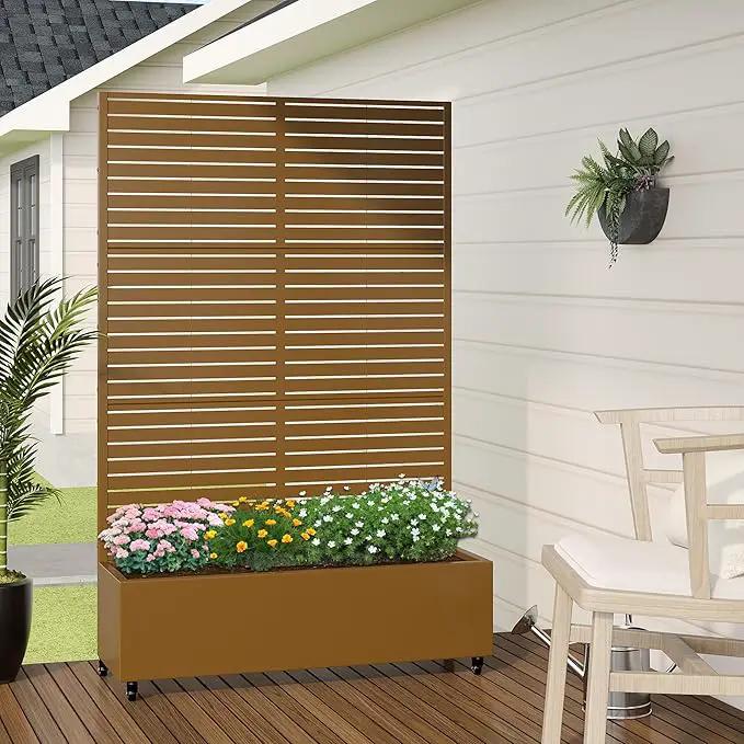 Casaphoria Metal Raised Garden Bed with Trellis and Wheels, 72"x47"x16" Planter Box for Climbing Plants, Vegetables & Vines, Features Drainage Holes and Privacy Screen (Brown-Louvered) by GreenHaven Gardens