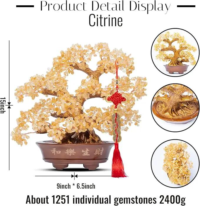 Natural Large Citrine Tree,14"Feng Shui Money Tree(1251 Gemstone Count)Citrine Crystal Tree for Abundance Prosperity Success Fortune Decoration Tree Bonsai for Home & Office Good Luck Wealth by GreenHaven Gardens