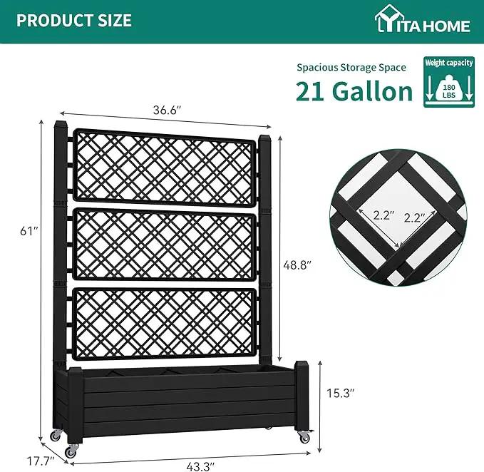 YITAHOME 3.6x1.5x5 FT Planter Box Trellis with Wheels, Large Outdoor Plastic Raised Garden Bed with Drain Plug for Climbing Plants, Black by GreenHaven Gardens