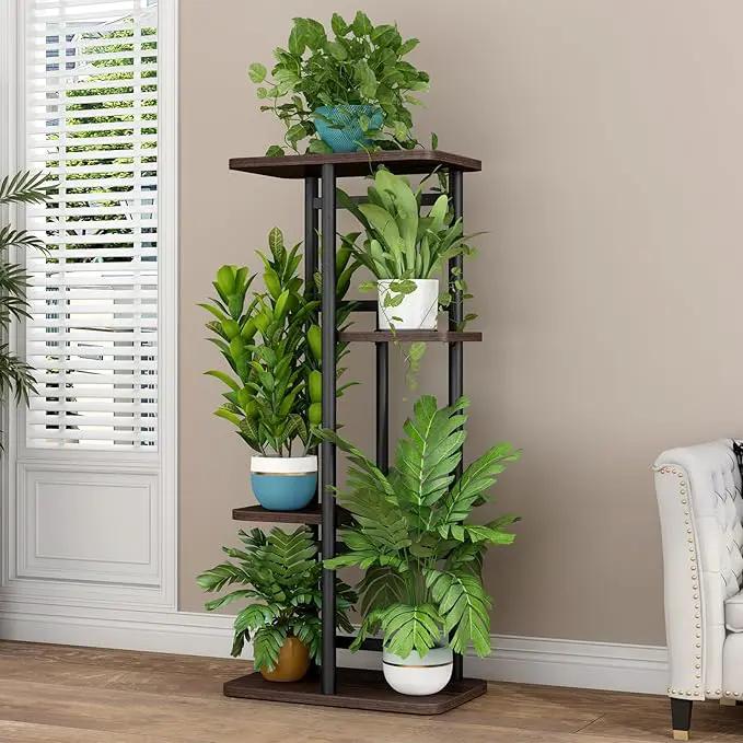 LINZINAR Plant Stand 4 Tier 5 Potted Indoor Plant Shelf Multiple Stands for Garden Corner Balcony Living Room by GreenHaven Gardens