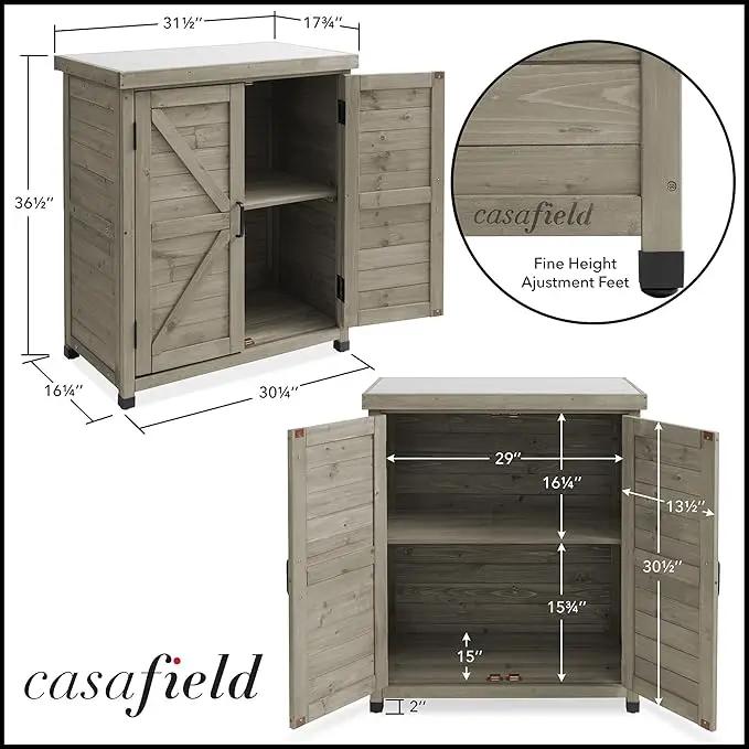 Casafield Outdoor Garden Potting Bench with Metal Tabletop and Storage Cabinet - Wooden Outdoor Garden Patio Workstation Table, Gray by GreenHaven Gardens