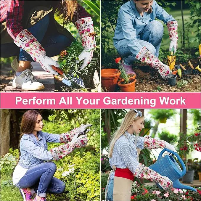 DLY Gardening Gloves for Women, Rose Gloves Gardening Thorn Proof, Long Garden Gloves for Women, Breathable Cowhide Leather Gauntlet(Medium,White) by GreenHaven Gardens
