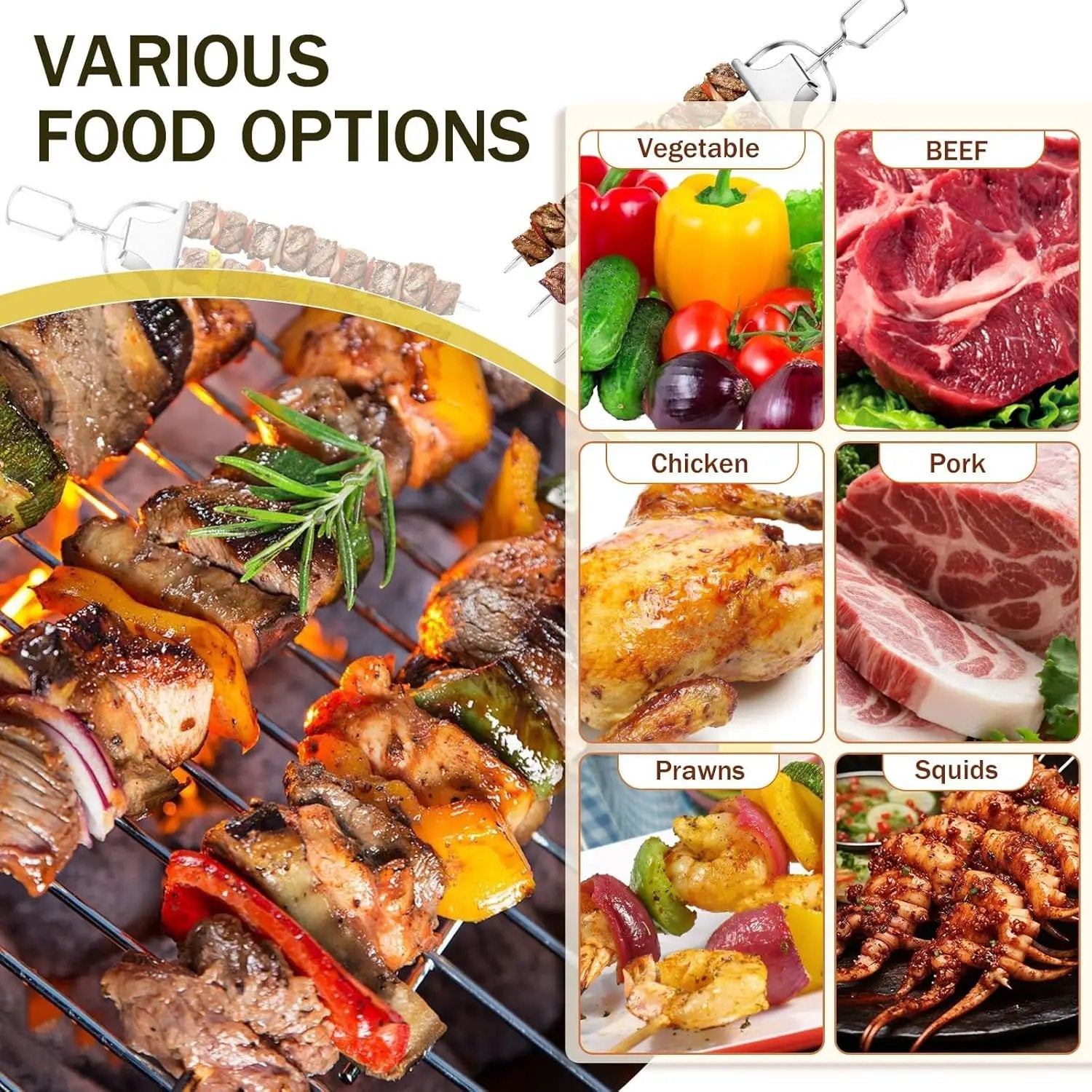 6PCS Kabob Skewers for Grilling, 14'' Stainless Steel 3-prong Metal Kebab Grill Skewers with Push Bar Slider, Skewer Sticks for Meat Veggies Shrimp Marshmallows Fruits, BBQ Barbecue Accessories by GreenHaven Gardens