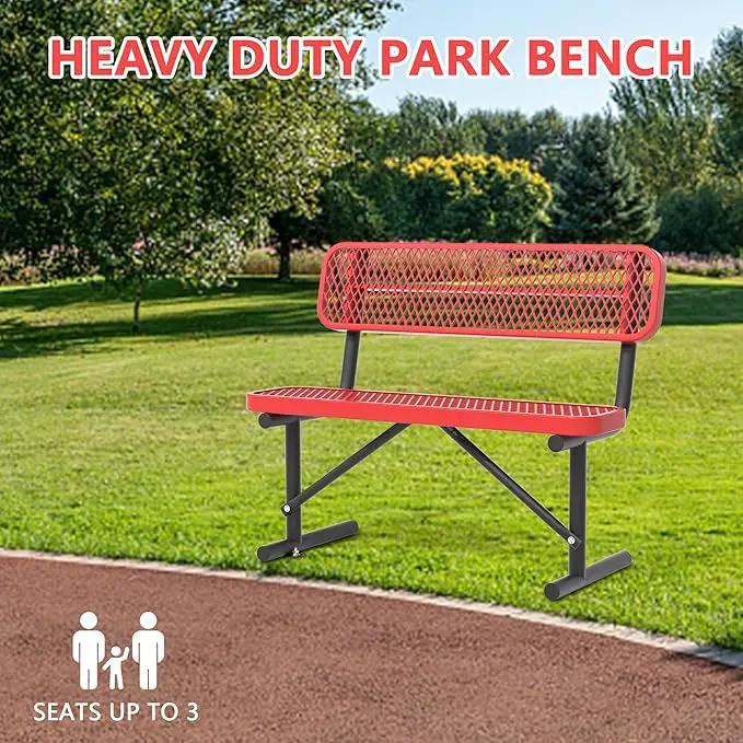 Heavy Duty Park Bench with Back Portable Frame, Outdoor Steel Bench with Backrest, Outdoor Park Bench Expanded Metal Mesh Bench for Lawn, Park, Deck, Garden, Patio, Porch, Black (Red, 4FT) by GreenHaven Gardens