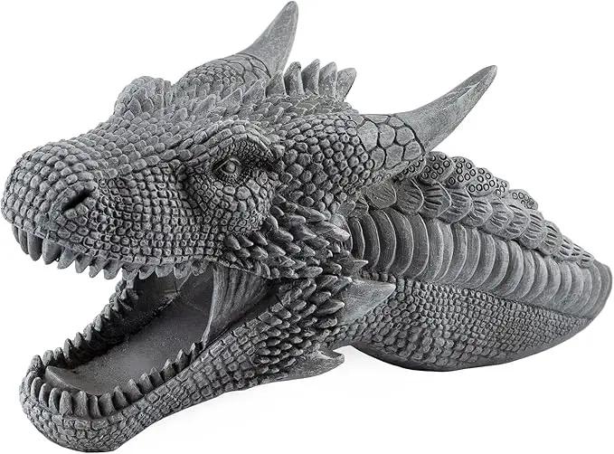 Dragon Garden Downspout Sculpture; Splash Block Anchor w/Ramp for Downspout Extension by GreenHaven Gardens