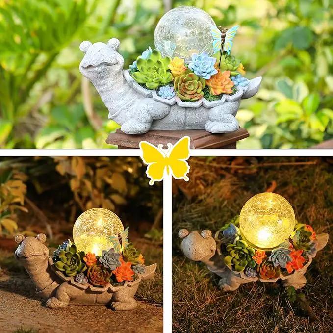 Afirst Solar Garden Turtle Statues with Succulent Outdoor Resin Figurine Solar Lights Decorations,Tortoise Statue for Lawn, Patio, Balcony, Yard Ornament by GreenHaven Gardens