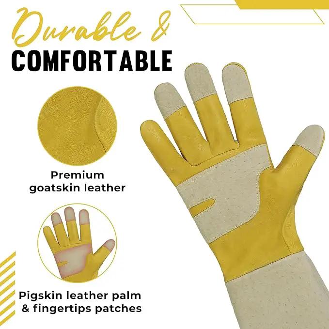 HANDLANDY Rose Pruning Gardening Gloves for Men Women, Thorn Proof Forearm Protection Leather Garden Gloves, Gardening Gifts for Gardeners (Yellow- goatskin, Large (Pack of 1)) by GreenHaven Gardens