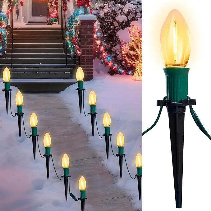 Joiedomi 30.75FT C9 Christmas Pathway Stake Lights 24 LED Jumbo Bulbs, Warm White Outdoor Walkway Decor with Green Wire Connectable for Holiday Commercial Xmas Yard Garden Lawn by GreenHaven Gardens