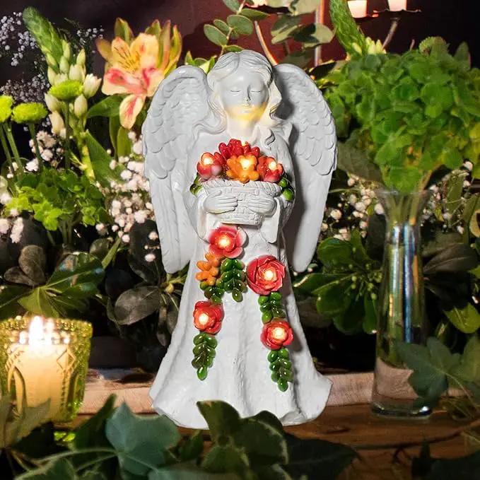 Angel Garden Statue Figurines Light Decoration Outdoor Solar Angels with 8 Led Lights Outside Resin Sculpture Art Decor Patio Lawn Yard Housewarming Gifts for Women Grandma Mom by GreenHaven Gardens