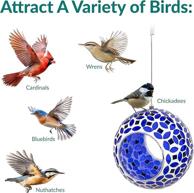 Sunnydaze 6-Inch Glass Mosaic Hanging Bird Feeder for Outdoors - Fly-Through Wild Bird Feeder - Lavender Mosaic by GreenHaven Gardens