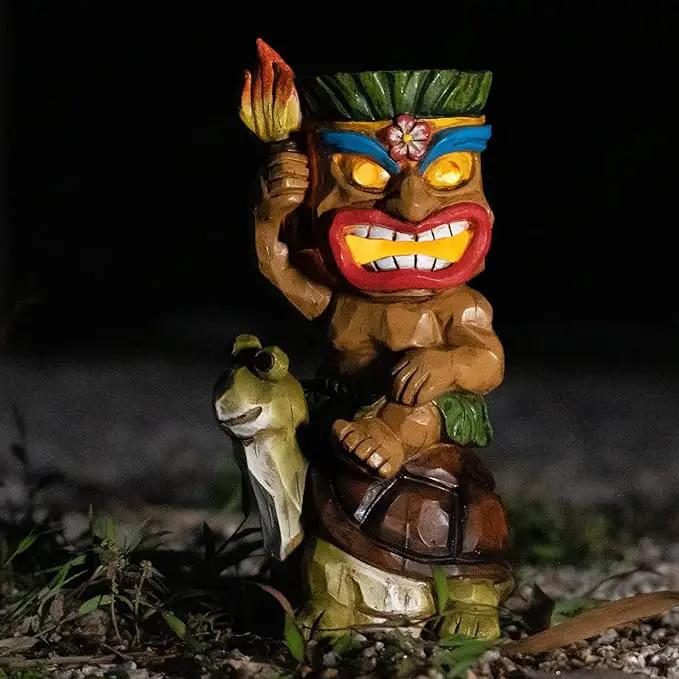 Solar Tiki Statue Light-Garden Turtles Outdoor Decor - Tiki Man Riding Turtle with Tiki Torch Solar Light for Tiki Bar Decorations, Patio, Balcony, Yard,Lawn,Gifts by GreenHaven Gardens
