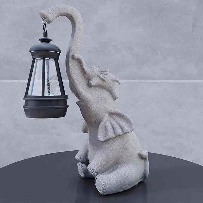 Solar Powered Outdoor Figurine Lights, 10 Inch Waterproof Animal Elephant Statue Light, Suitable for Decorations for Patio, Balcony, Lawn, Courtyard, Etc.(Trunk) by GreenHaven Gardens