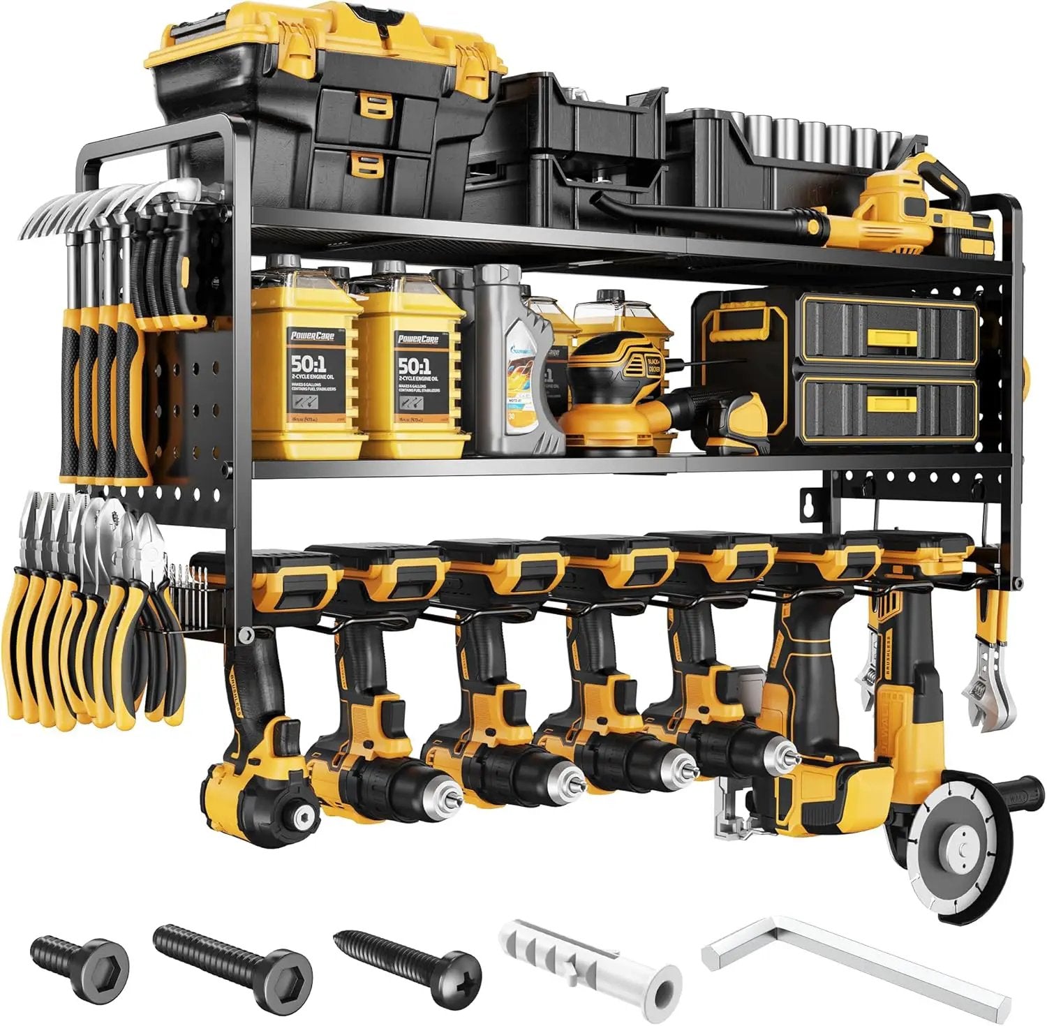 LBT Large Power Tool Organizer Wall Mount with Pegboard, Heightening Garage Power Tool Storage with 7 Cordless Drill Holder, Heavy Duty Metal Tool Shelf Battery Storage, Gifts For Men Father Husband by GreenHaven Gardens