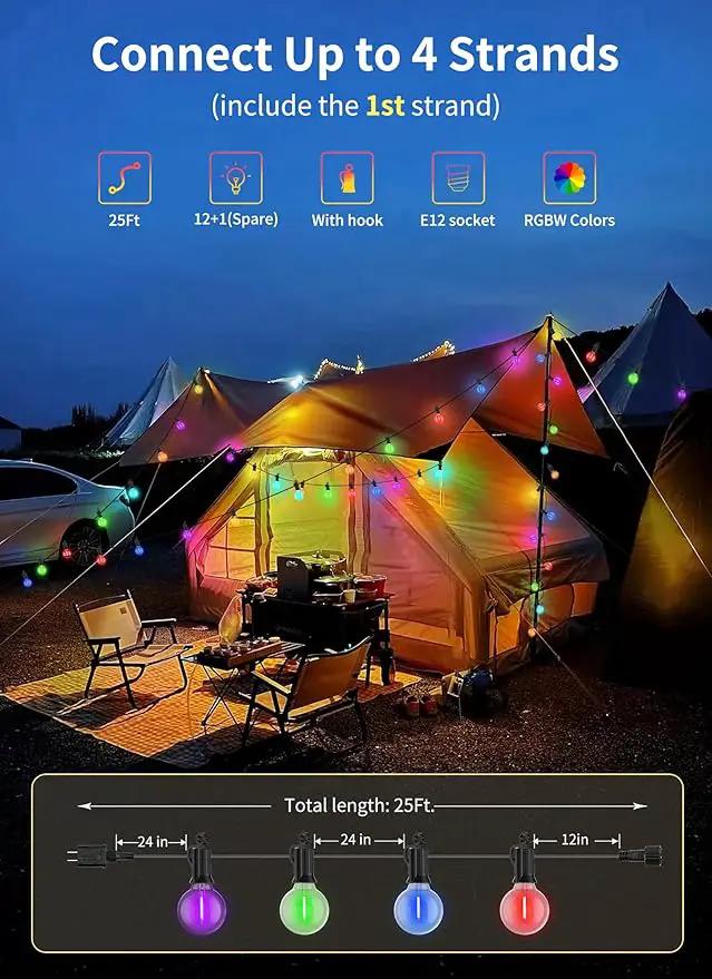 Brightown RGBW Outdoor String Lights, 25FT LED Patio Lights with Remote and Timer, Commercial Grade Waterproof Hanging Lights with 13 Shatterproof Bulbs(1 Spare) for Backyard Porch Garden Party Decor by GreenHaven Gardens