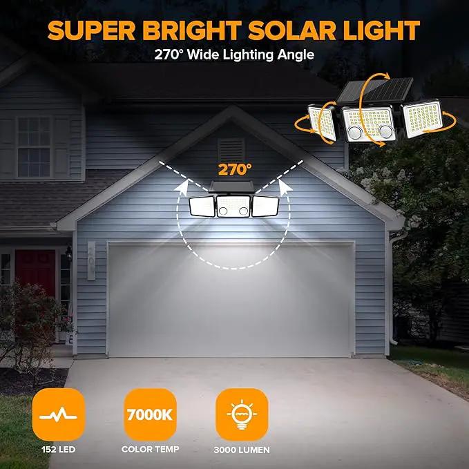 UME Solar Outdoor Lights - 3000 Lumen, 7000K, 152 LED Super Bright Motion Sensor Flood Lights with 2 Sensors, IP65 Waterproof, 270 Wide Angle, 3 Modes for Garden & Patio by GreenHaven Gardens