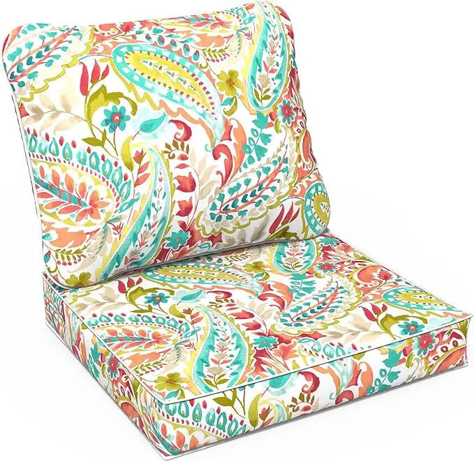 LVTXIII Outdoor Deep Seat Cushion Patio Seat and Back Cushion Set Seasonal Chair Cushion for Dining Arm Chairs, Wicker Chairs and Garden Furniture Decoration, 24"x24"x4", Pretty Paisley by GreenHaven Gardens