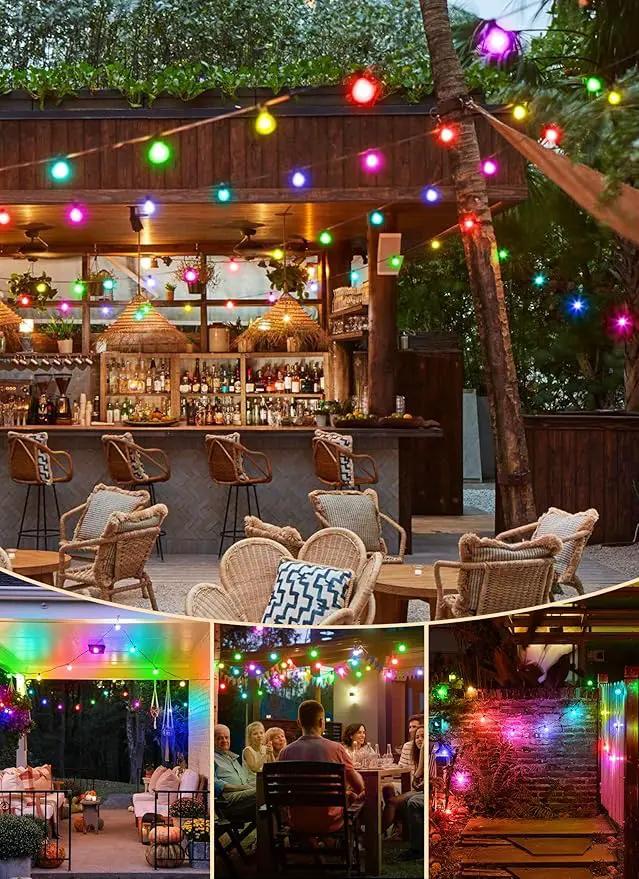 Brightown RGBW Outdoor String Lights, 58FT LED Patio Lights with Remote and Timer, Commercial Grade Waterproof Hanging Lights with 27 Shatterproof Bulbs(2 Spare) for Backyard Porch Garden Party Decor by GreenHaven Gardens