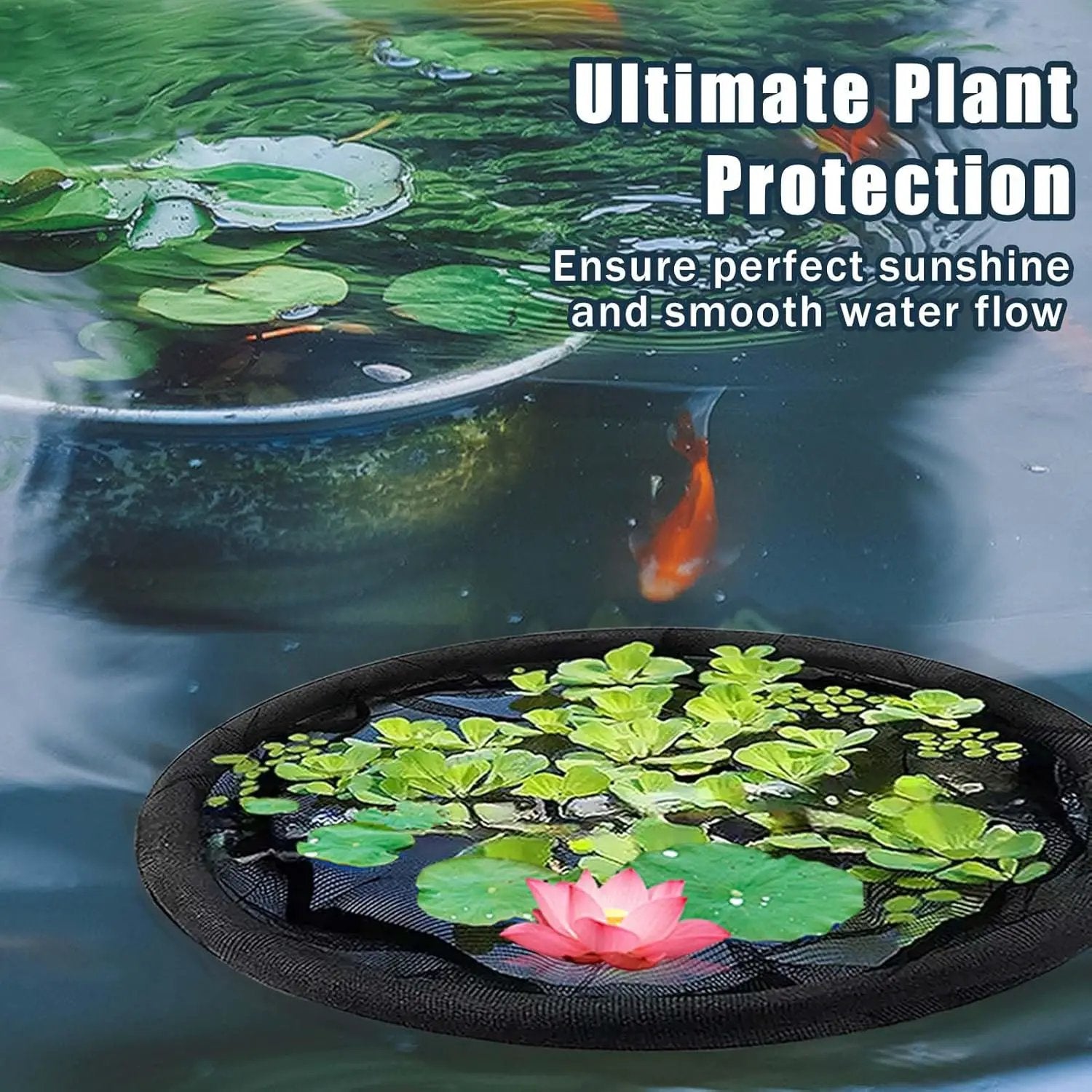 2Pack Round Floating Flora Fish Barrier-17.7Inch Black Pond Plant Protector, Floating Island/Planter Pond,UV Resistant Net to Shield Floating Plant(Lotus/Water Lilies)from Koi, with Waterproof Gloves by GreenHaven Gardens