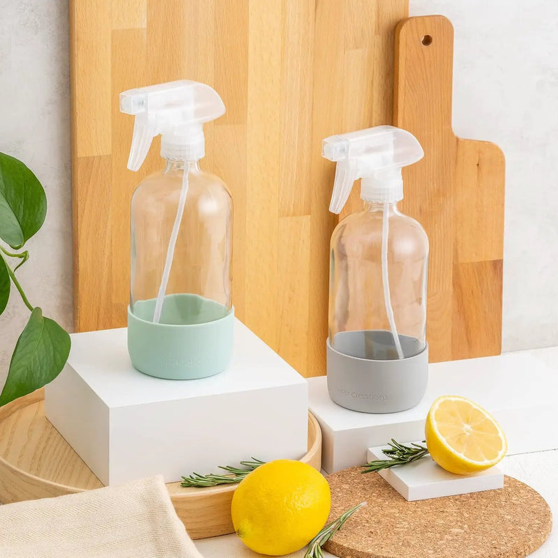 Vine Creations Glass Spray Bottles for Cleaning Solutions, Clear Glass Spray Bottle with Silicone Sleeve, 16 oz Empty Spray Bottles for Cleaning, Plant Spray Bottle, Mist and Stream Nozzle - 2 Pack by GreenHaven Gardens