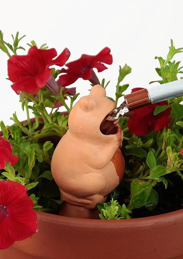 Terracotta Plant Self Watering Spikes - Set of 3 Terracotta Self Watering Bulbs, Self Watering Stakes, Self Watering Globes for Pot Plants (Frogs Plain, Large) by GreenHaven Gardens