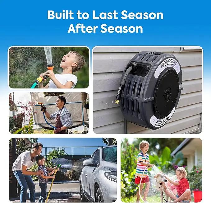 Macnaught Retractable Garden Hose Reel, 82 Ft Water Hose Reel Heavy Duty Retractable Hose with Metal 180° Swivel Rotation Bracket for Wall Mount - Gray by GreenHaven Gardens