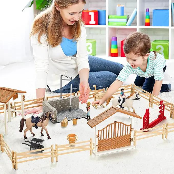 Peagrav Horse Stable Playset with Rider & Horses - Toy Figures for Boys & Girls, Ages 3-8 by GreenHaven Gardens