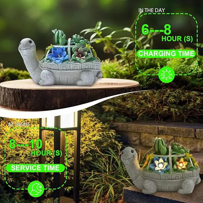 Garden Decor Statue,Solar Turtle with Succulent & 6 LED Lights - Outdoor Figurine for Lawn Decoration, Gifts for mom，Handcrafted Resin Sculpture -Garden Lovers/Mothers Day/Christmas Day Gift by GreenHaven Gardens